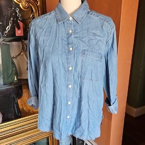 LOFT Light Blue Denim Button-Down Shirt